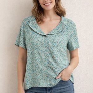 Norton McNaughton Teal Patterned Blouse